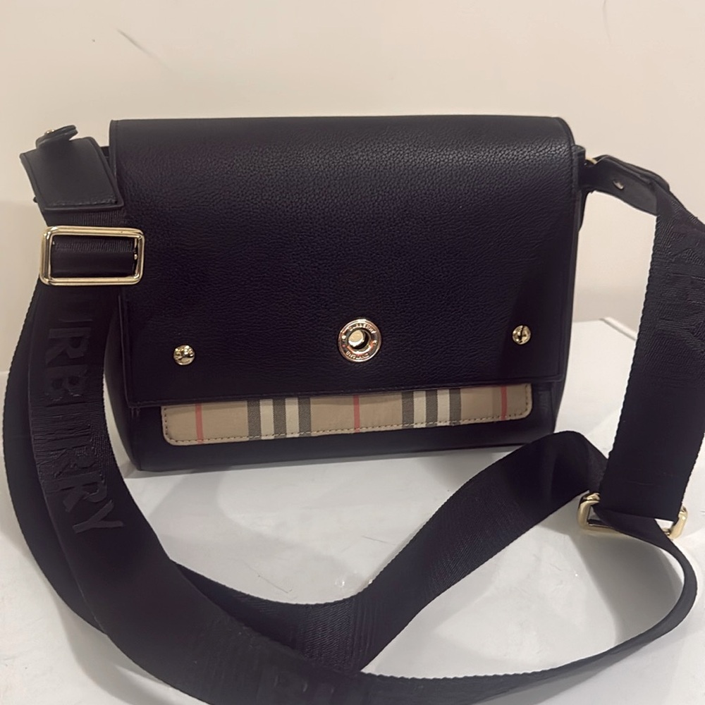 Burberry Checkered Black and Beige Messenger Bag